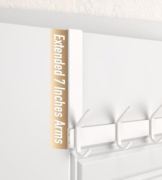 KitchLife Over The Door Hooks Hanger with 7 inches Extended Arms, Fit for 1-3/4" Doors, J18U, Thickened Bathroom Towel Rack Organization, 1 Pack Double-Hook, Glossy White
