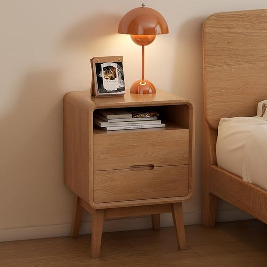 Vadisun Solid Wood Nightstand Set of 2, Mid Century Modern Nightstand with Drawers, Natural Wood Nightstand with Storage, Wooden Night Stand, Small Nightstands, Bedside Table for Bedroom(23.23" H)