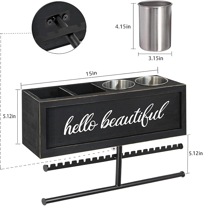 Ronjnndc Rustic Hair Dryer Holder Wall Mounted,Hair Styling Tools & Accessories Organizer,Bathroom Supplies & hot Tools vanities Organizer Caddy,for Storage Flat Iron,Blow Dryer,Curling Iron,Towel