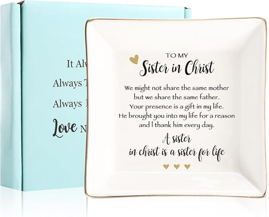 JOYIMARR Sister in Christ for Women Christmas Birthday Ring jewelry Dish-Christian Religious Faith Gifts for Friends Bestie Friendship-A Sister in Christ is Sister in life