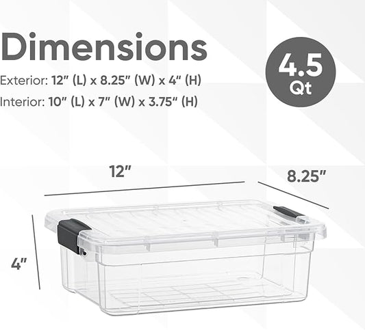 Superio Storage Bins with Lids- 8 Pack, 4.5 Qt Clear Boxes for Organizing, Stackable Plastic Containers- BPA Free, Non-Toxic, Odor Free, Organizer for Home, Office, Dorm