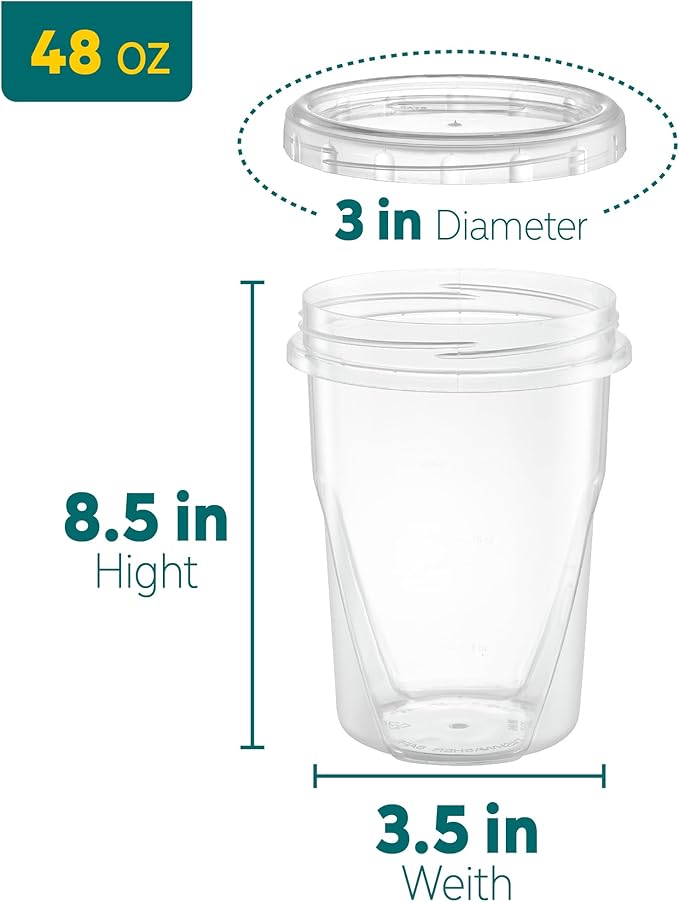 PLASTICPRO 12 Pack Twist Cap Food Storage Containers with Clear Screw on Lid- 48 oz Reusable Meal Prep Containers - Large Freezer Containers Microwave Safe Clear Plastic Food Storage