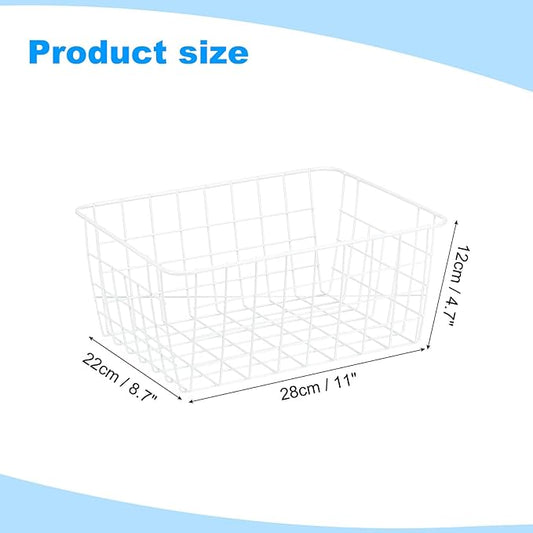 PATIKIL Kitchen Wire Basket, 2 Pack 11"L 9"W Pantry Organization Metal Storage Organizer Household Refrigerator Bin with Handles for Cabinets Closets Bedrooms, White