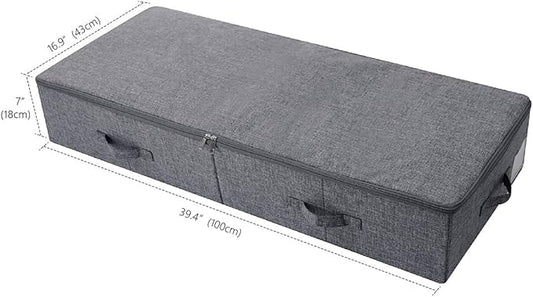 39.4 inch(100cm)Longer Bedroom Underbed Storage Containers with Lid for Duvets, Blankets, Clothes, Shoes, Toys, Comforters, Wedding Dress Folding Rigid Organizer Bins, Black Gray