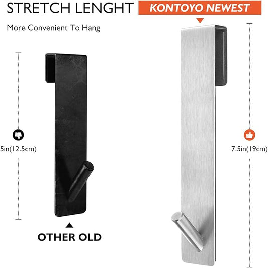 Kontoyo Shower Door Hooks(7.5 Inch),Extended Over Door Hooks for Bathroom Frameless Glass Shower Door,Stainless Steel Towel Hooks,Heavy Duty Rack Hooks for Robe,Towel-4 Pack-Silver