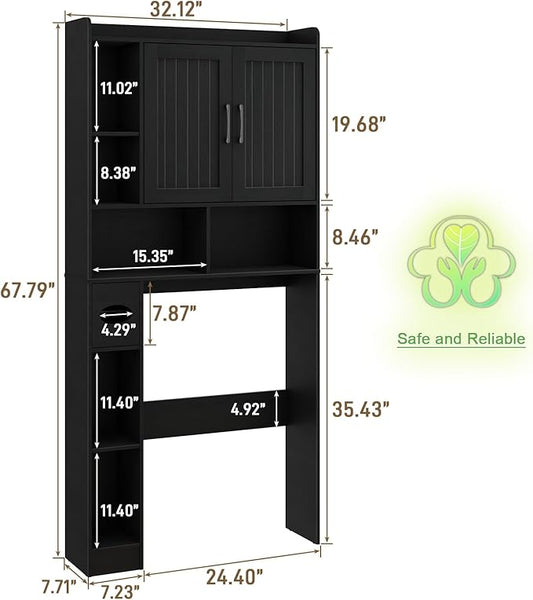 Vabches Over The Toilet Storage Cabinet, Farmhouse Storage Cabinet Over Toilet with Barn Door, Home Space-Saving Toilet Rack, for Bathroom, Restroom, Laundry(Black).