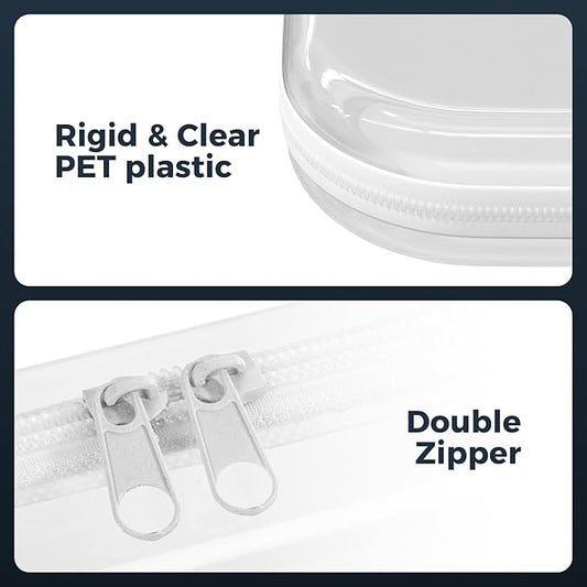Extra Durable Mini Clear Hard Shell Zipper Case 6 Pack, 2x 12" Large, 2x 8" Medium, 2x 5" Small, Clear Travel Makeup Case, Hard Plastic Toiletry & Cosmetic Bag, Zippered Make Up Organizer Pouch