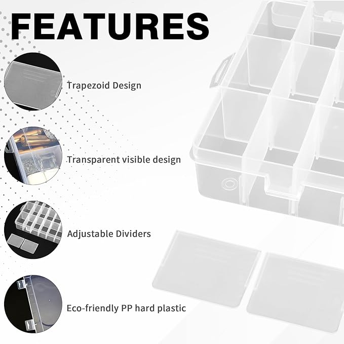 OALCQ 24 Grids Plastic Organizer Box With Dividers Clear Craft Storage Bead Organizer Box Earring Travel Pill Jewelry Organizers Storage Boxes Screw Seed Small Parts Hair Tie