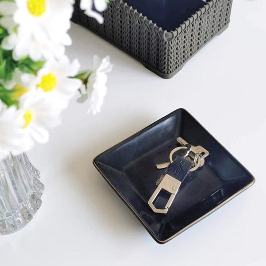 HANKOR Ceramic Jewelry Dish Tray, Decorative Trinket Tray Holder for Ring Earring Key, Gift for Women Girls, 4.7inch, Black