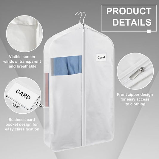 100% Organic Cotton Garment Bag Short 40 Inch Breathable Proof Hanging Clothes Bag Covers with Viewing Window Card Pocket for Short Dresses Jackets Suits Organization(40 Inch)