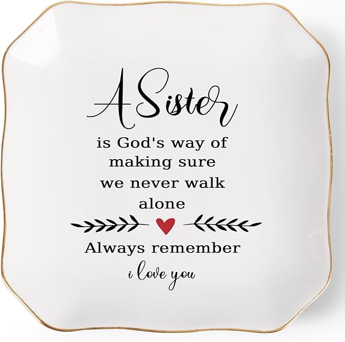 Jelershy Sister Gifts from Sister Ring Jewelry Dish - A Sister is God's Way of Making Sure We Never Walk Alone, Christmas Mother's Day Valentien's Birthday Gift for Sisters from Sisters Adult