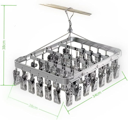 Clothes Drying Racks Clip Hangers Metal with 36 Clips Windproof Hook Underwear Hanger Foldable Laundry Clip for Socks Bras (Silver)