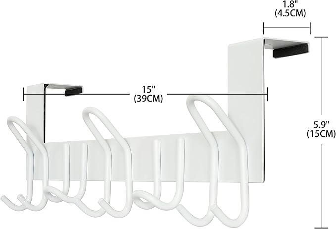 SKOLOO Over The Door Hooks - for Doors up to 1-3/4'' Thickness, Pack of 2, Metal Door Hanger with 11 Hooks, Over The Door Hanger for Coats, Hats, Towels, White
