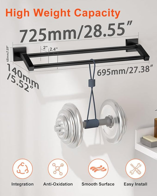 Alise Double Bath Towel Bars Towel Racks for Bathroom,Wall Mount Towel Holder Heavy Duty SUS304 Stainless Steel Towel Hanger Rail,Matte Black,28-Inch