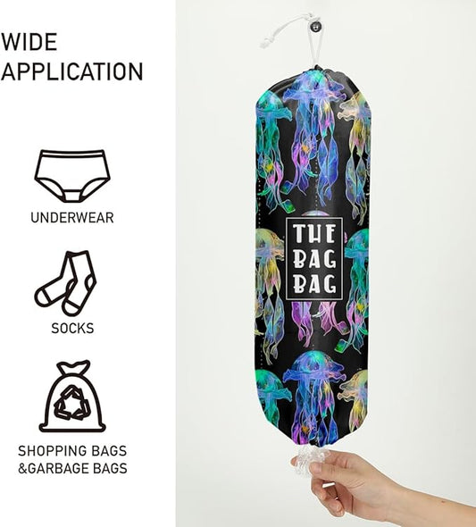 Reusable Grocery Plastic Bag Holde,for Home Kitchen Travelling Beach Camping Decor,Plastic Bag Organizer , use 1 Pack,Marine life Jellyfish Pattern