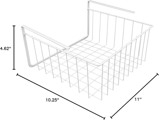 White Wire Under-Shelf Storage Basket, 10-Inch – Durable Organization Solution for Kitchen, Pantry, and Closet