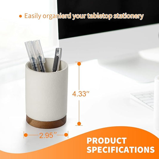 Pen Holder for Desk, Ceramic Pencil Organizer & Makeup Brush Holder, Office Decor and Desk Accessories,Perfect Office Organization,Teacher Supplies (White, Set / 1)