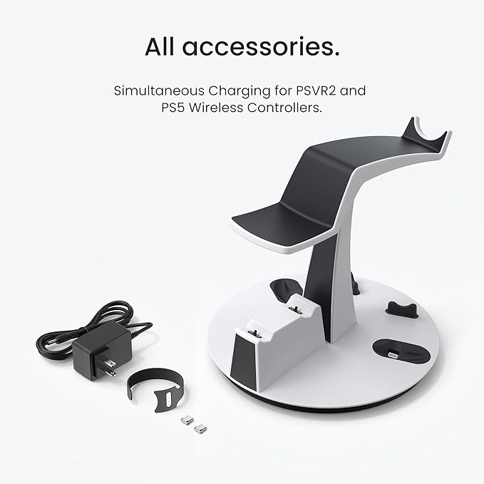 KIWI design D2 3-in-1 Controller Charging Station for PSVR2 and PS5 with VR Display Stand and LED-Charging Indicator