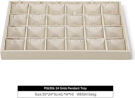 Dansmiy Linen Stackable Necklace Storage Tray, 24 Grid Pendant Display Tray, Jewellery Shop Counter Showcase Table Top Organizers, Makeup Table Drawer Insert Jewelry Tray