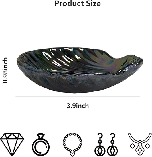 Shell Jewelry Dish Tray, Ceramic Trinket Tray Clamshell Jewelry Organizer Dish, Ring Holder Dish Room Decor, Mother's Day Valentine's Friendship Christmas Birthday Gifts for Women (Multicolor Black)