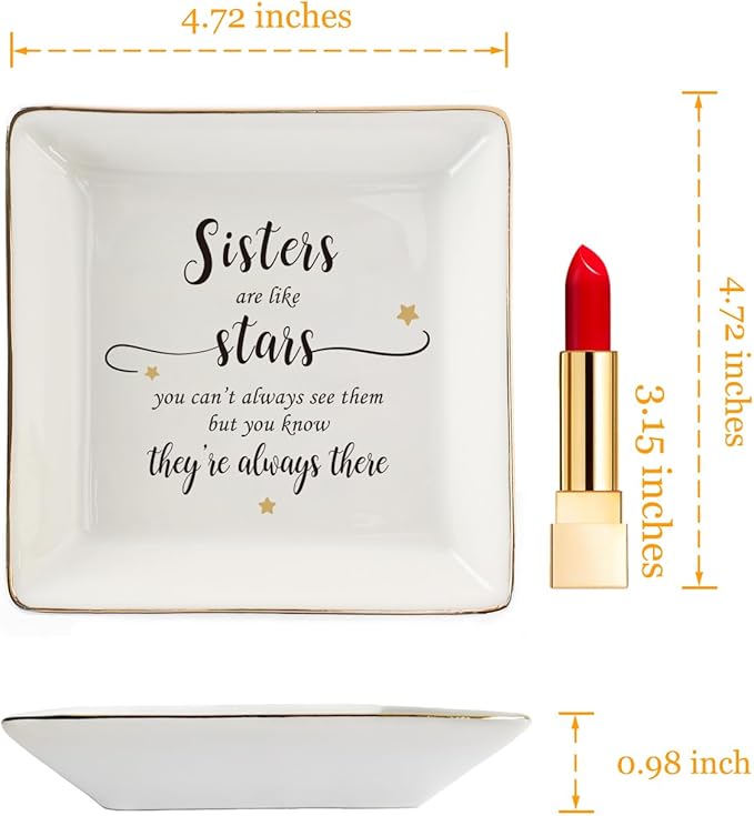 HOME SMILE Sister are Like Stars Gifts,Sister Ring Dish,Valentine Birthday Gifts for Sister from Sister, Good Friends Bestie Gifts for Women Her Long Distance