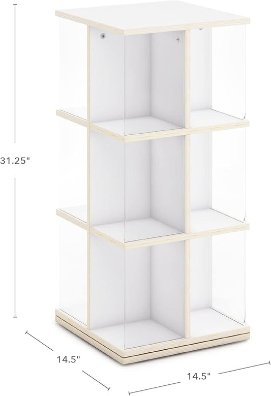 Guidecraft EdQ Rotating Bookshelf for Kids - White: 360 Spinning Plywood Book Organizer with Acrylic Windows: Montessori Bookshelf for Kids Classroom | Playroom Storage and Bookcase for Classroom
