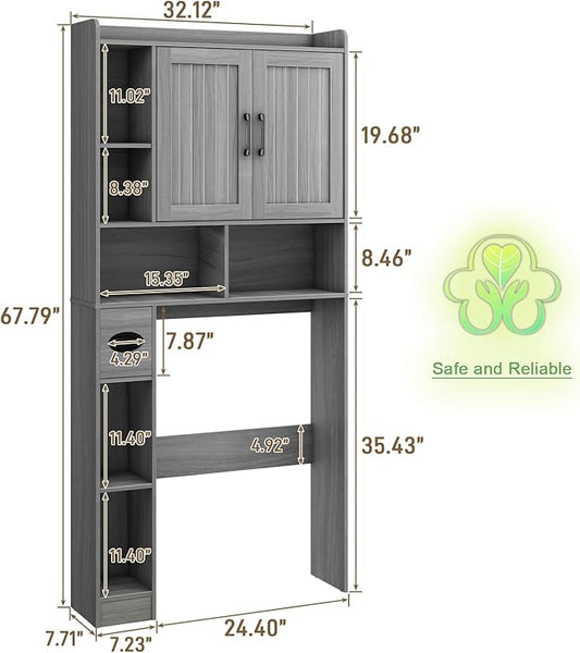 Vabches Over The Toilet Storage Cabinet, Farmhouse Storage Cabinet Over Toilet with Barn Door,Home Space-Saving Toilet Rack for Bathroom, Restroom and Laundry.(Wash Grey)