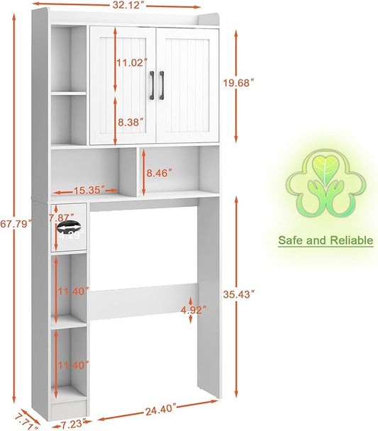 Over The Toilet Storage Cabinet, Farmhouse Storage Cabinet Over Toilet with Barn Door,Home Space-Saving Toilet Rack, for Bathroom, Restroom, Laundry