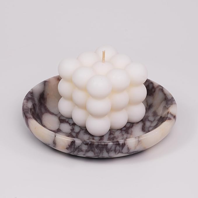 LWALMS Trinket Marble Jewelry Tray - Stone Ring Key Purse Holder Dish, Small Cute Round Plate Decorative Bowl for Nightstand Entryway Coffee Table Decor (5.5 inch)