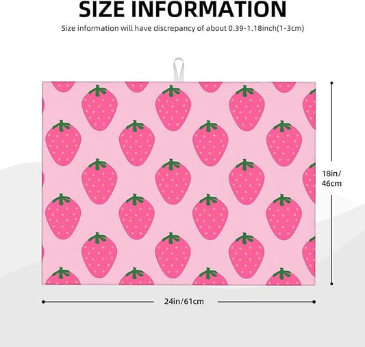 Absorbent Dish Drying Mat For Kitchen Counter, Strawberry Pink Fruit Microfiber Dish Drying Pad, Kitchen Gadgets For Easy Clean Multi-Use