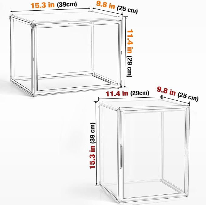 EDS FAM 1 Pack XXX-Large Clear Tall Boot Storage Box 17.7''x13''x13'' Acrylic Display Case with Magnetic Lid Handbag Organizer Clear Storage Bins for Trophy, Helmet, Tall Boots, Figure Collectibles