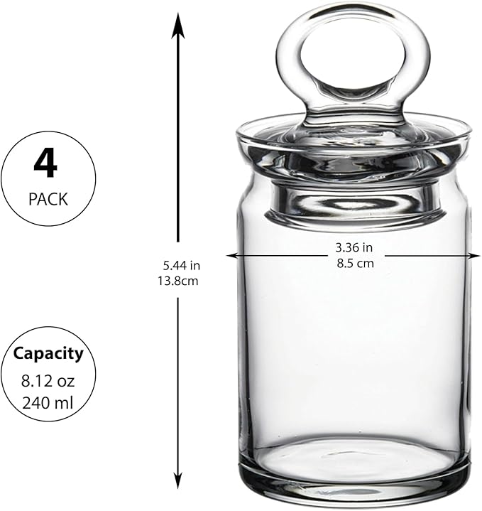 Spice Jar with Airtight Glass Lid 4pcs, Nuts, Jam or Coffee Beans Jar, Jar for Kitchen Storage and Laundry Room Organization 8.12 oz