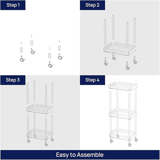HMYHUM Small Acrylic Bar Cart, 15.2" L x 11.2" W x 34.2" H, 3 Tier Mini Rolling Serving Cart with 4 Lockable Wheels for Home Bar, Kitchen, Living Room, Modern, Clear