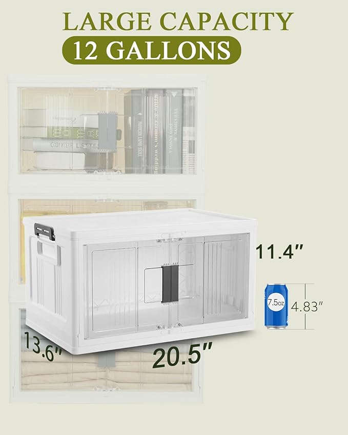 OlarHike 48QT Stackable Storage Bins with Lids - Folding Storage Boxes with Doors and Wheels, Collapsible Plastic Storage Organizer for Closets, Storage and Organization, 6 Pack Cubes
