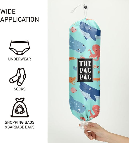 Plastic Bag Holder, Reusable Grocery Plastic Bag Holders for Home Kitchen Travelling Camping Beach Decor, use 1 Pack,Marine life