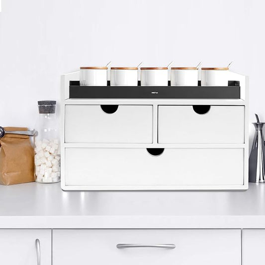 Desk Organizer with Drawers Countertop Drawer Organizer Drawers for Desk Top Home Office Workspace Bathroom Toiletries Supplies (White with shelf)