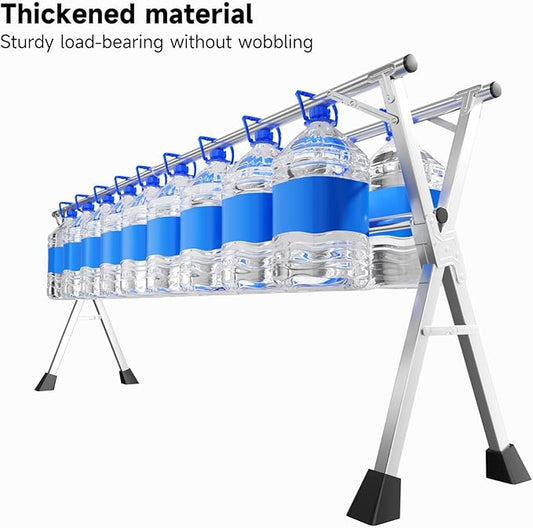 MIKEE 79-Inches Clothes Drying Rack,Foldable Laundry Drying Rack Clothing for Indoor/Outdoor,Length-Adjustable Clothes Rack,Space-Saving,with 20 Windproof Hooks