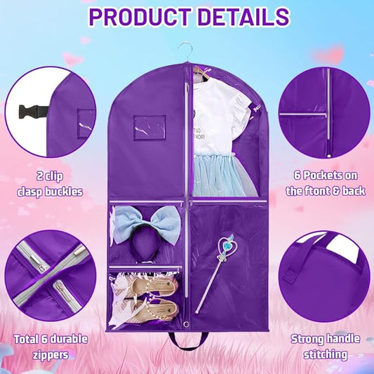Dance Garment Bag with Zipper, 40 inch Garment Bags for Hanging Clothes, Kids Dance Recital Bags, Cheer Uniform Garment Bag for Wardrobe and Travel, Purple