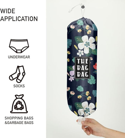 Flowers Plastic Bag Organizer,Reusable Grocery Country Style Plastic Bag Dispenser for Home Kitchen Travelling Camping Decor, use 1 Pack,Flowers Pattern