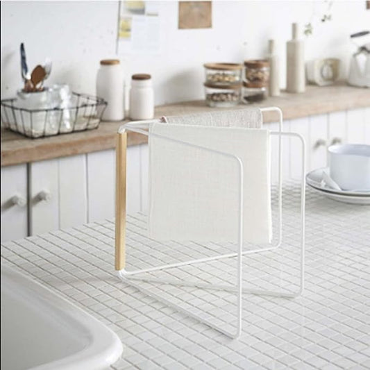 Kitchen Countertop Dish Cloth Drying Rack, Dish Rag Holder 3 Arms Folding Dishcloth Holder Dish Cloth Rag Towel Hanging Rack Organizer, White(White)