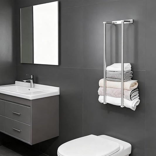 Towel Racks for Bathroom, NEWRAIN Stainless Steel Rolled Towel Storage Wall Mounted Bath Towel Holder for Folded Large Towel Washcloths, Bathroom Organizing Brushed Nickel