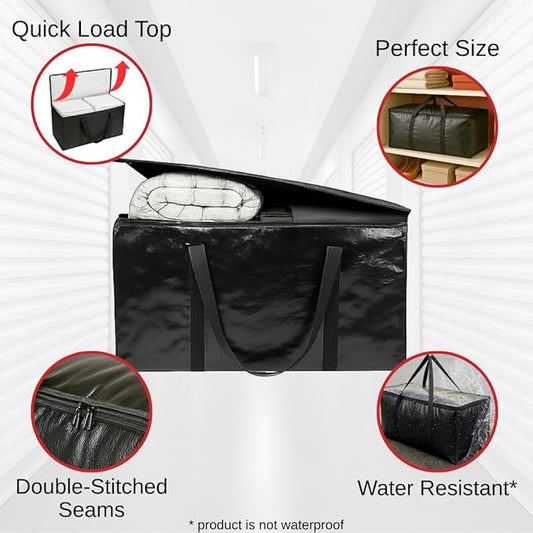 BAG-THAT! 10 - Pack Heavy Duty Large Moving Bag with Strong Zipper and Comfortable Handles Durable & Sturdy Large Storage Bags Totes Bins Packing Moving Boxes College Supplies for Packing
