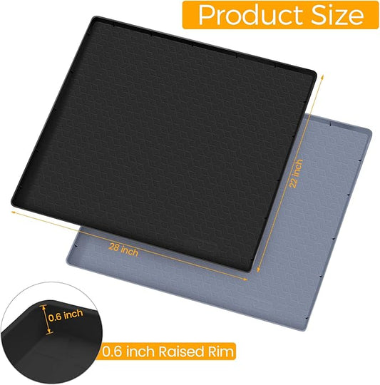 TRZZ Silicone Waterproof Under Sink Mat 28" x 22", Drip Tray and Cabinet Liner for Kitchen and Bathroom, Prevents Water Damage and Organizes Cabinets (Black)