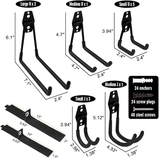 Garage Hooks Heavy Duty 14 Pack, Steel Garage Storage Hooks, Tool Hangers for Garage Wall Utility Wall Mount Garage Hooks and Hangers with Anti-slip Coating for Garden Tools, Ladders, Bulky Items