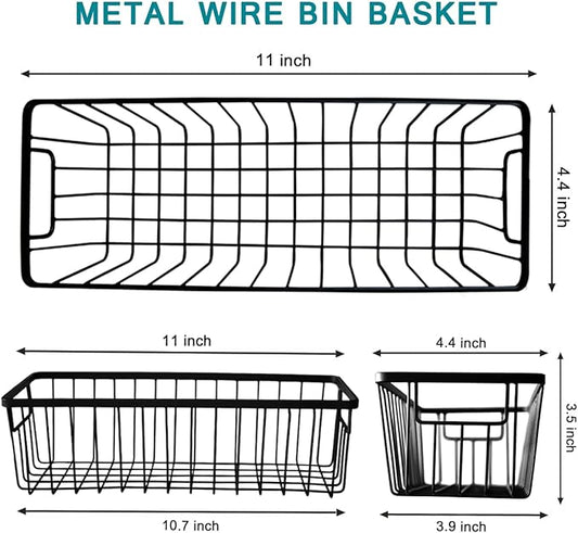 SheeChung Farmhouse Metal Wire Bin Basket with Wall Mount - Small, 4 Pack - Portable Hanging Wall Basket, Rustic Home Storage Organizer for Cabinets, Pantry, Closets, Bathroom, Kitchen,Bedroom(Black)