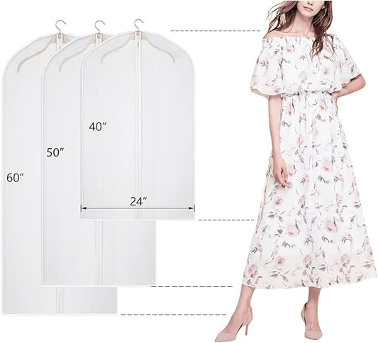 Kntiwiwo Clear Garment Bags for Closet Storage Suit Bag Set of 8 Hanging Clothes Cover Dress Bag Dust-Proof with Zipper for Suit, Coat, Long Dresses Clothes Storage 24” x50”