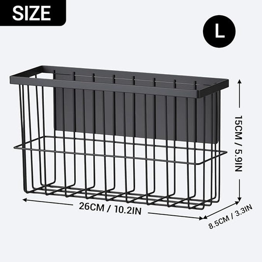 FAMNONE 1 Pcs Magnetic Basket Fridge Dryer Ball Holder for Laundry Room Organization and Storage, Magnetic Lint Bin Home Organization for Laundry Room, Kitchen & Office Class School (Black, L-1pcs)
