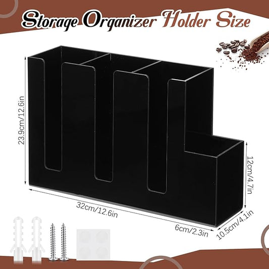 Cunhill 4 Compartments Acrylic Coffee Cup and Lid Storage Organizer Holder Disposable Paper Cup Dispenser Organizer Plastic Lid Holder Accessories for Kitchen Bar Shop Party Supplies(Black)