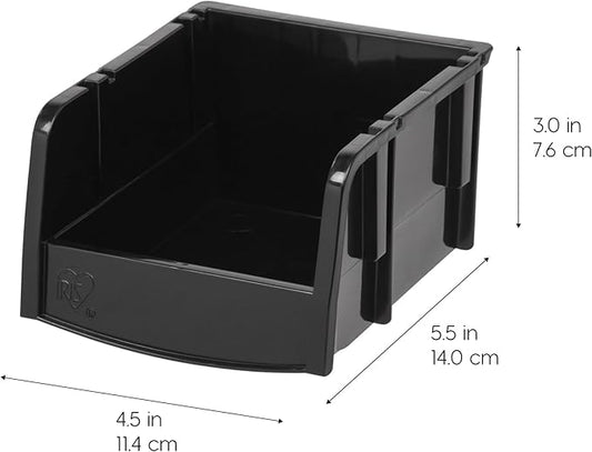 IRIS USA Extra Small Stackable Storage Bins, 15-Pack, 5.5 x 4.5 x 3 inch, |Made in USA|, Plastic Open Front Shelf Bin for Organizing Parts, Hardware, Tools, Supplies, Garage Shelf, Pantry - Black