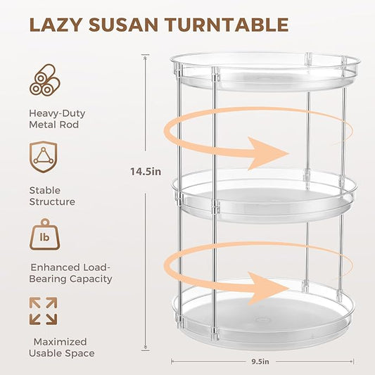 2 Pack 3 Tier Lazy Susan Organizer for Cabinet, Rotating Organizer for Kitchen Cabinet & Pantry, Spinning Turntable for Seasonings, Condiments, Vitamin Bottles, Countertop Organizer Carousel